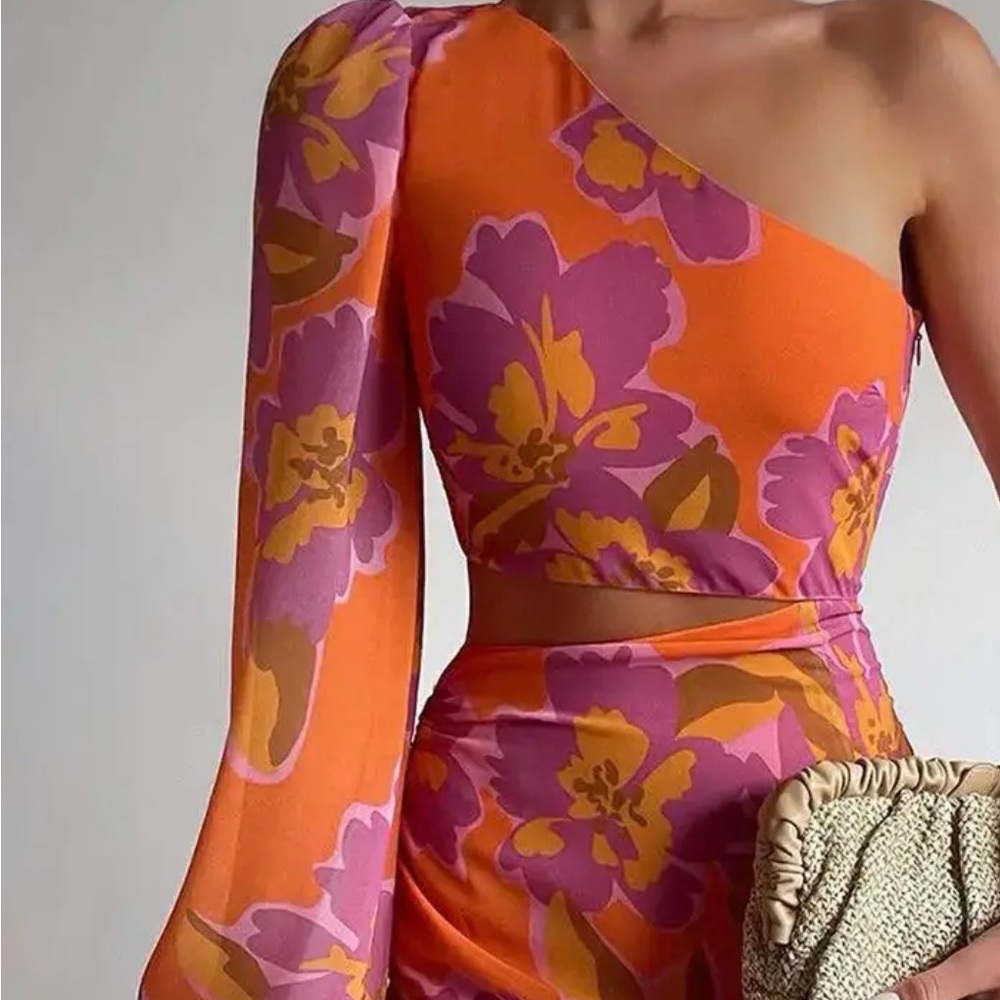 Vibrant Floral One-Shoulder Dress